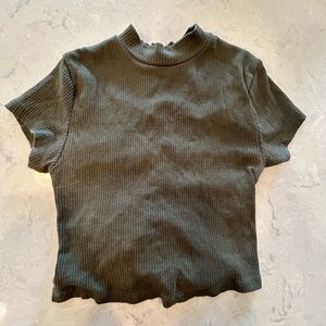 Rue21 Olive Ribbed Short Sleeve Top with Lace Back